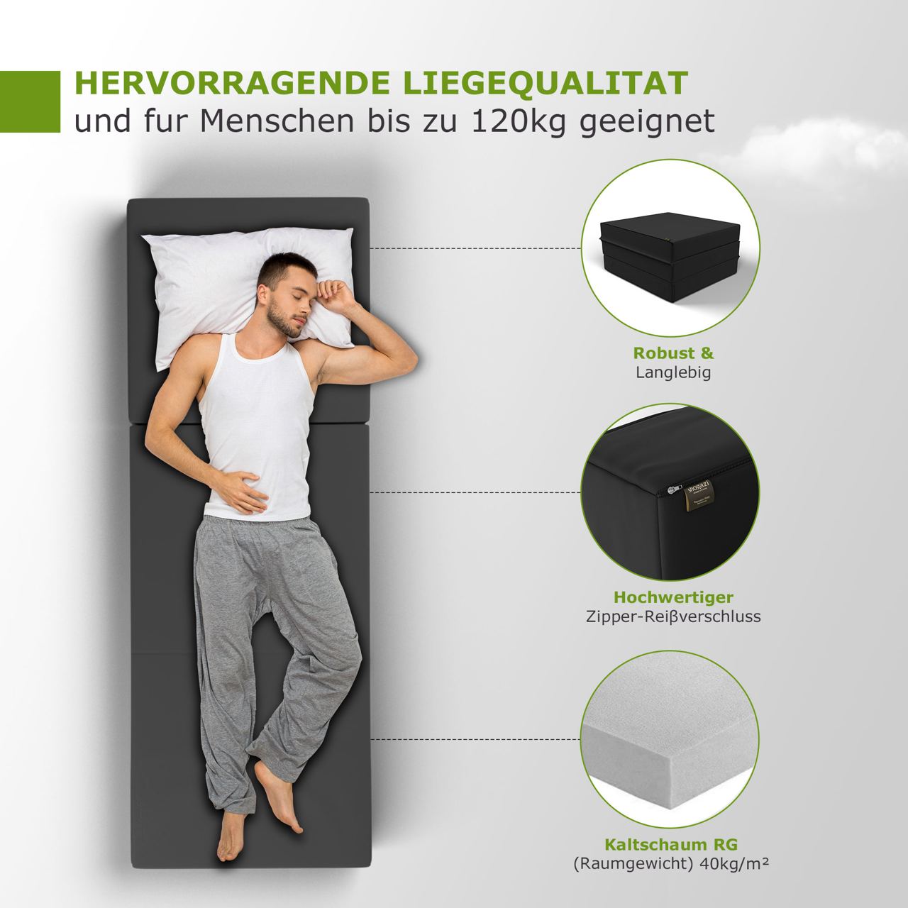 Klappmatratze für Gäste in anthrazit 70x200 cm